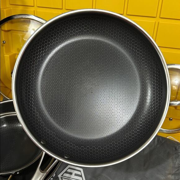 HEXCLAD 7-Piece Nonstick Stainless Steel Frying Pan Set 8 10 12- Lids Wok $600 - Picture 5 of 10